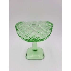 L.E. Smith Lime Green Trellis Footed Sherbet Desert Candy Dish Compote Vintage